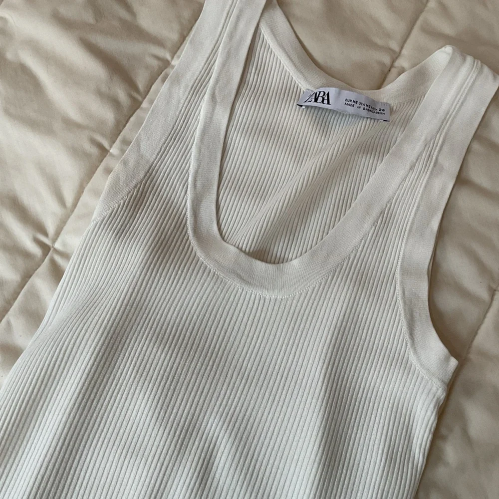 Zara White Ribbed Tank Top XS - Picture 2 of 5